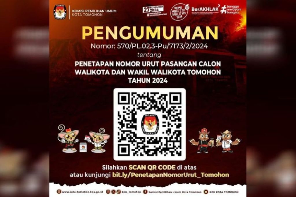 KPU umumkan penetapan nomor urut Paslon Wali Kota dan Wakil Wali Kota&nbsp;Tomohon